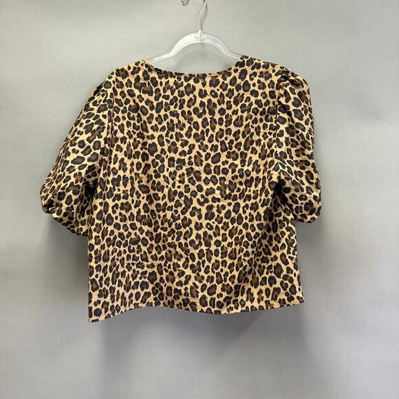 Abercrombie & Fitch Short-Sleeve Tie-Front Top Leopard Print Size Large NWT - Picture 12 of 16